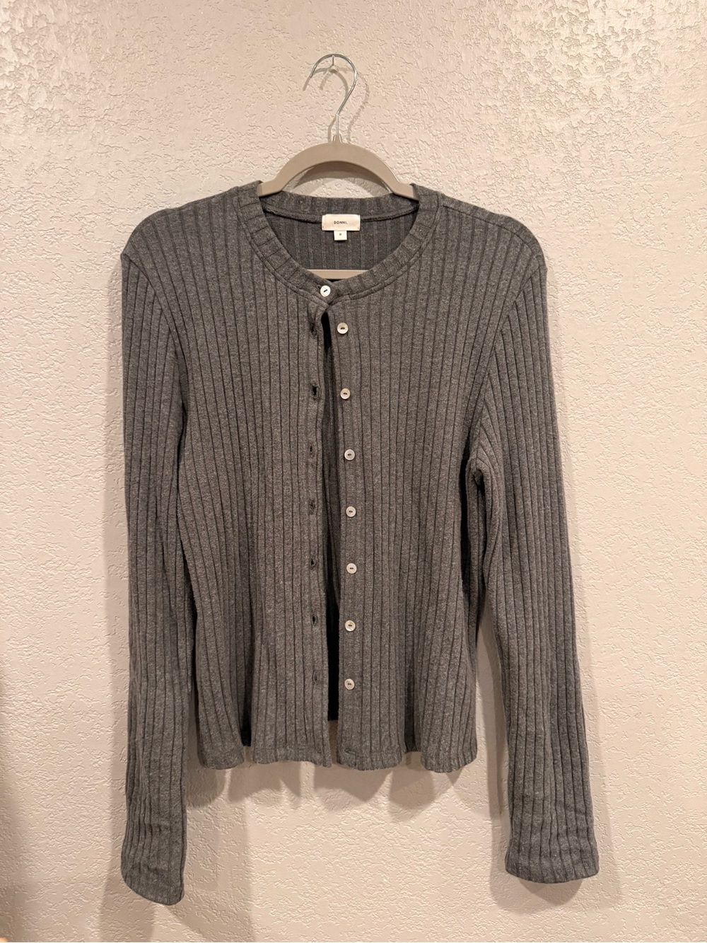 DONNI The Sweater Rib Cardigan Charcoal Gray Medium M Rib Knit Made in USA
